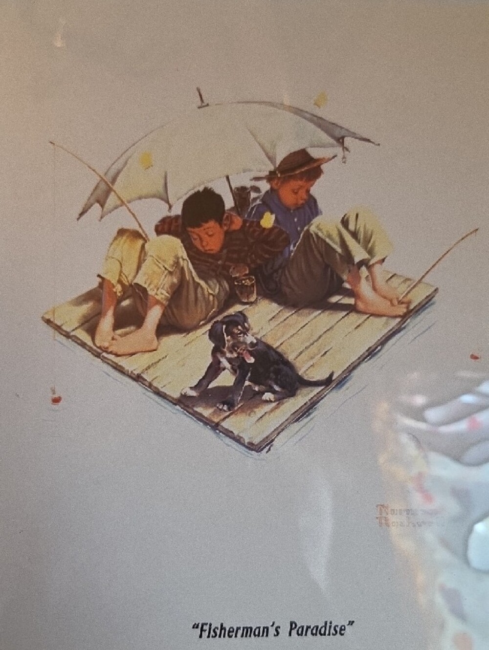 White Framed 'Fisherman's Paradise' Wall Art by Norman Rockwell... - Picture 2 of 5